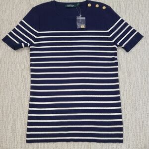 Navy and White Striped Women's Top